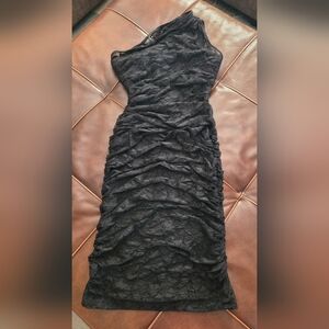 London Times Black Lace One-Shoulder Dress Size 8